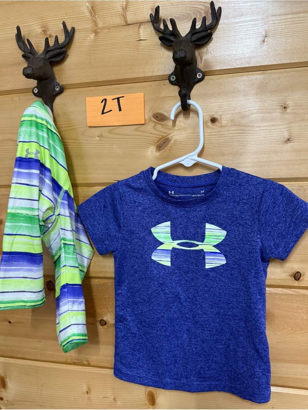Under Armour Blue Heather Tee with Green & White Logo